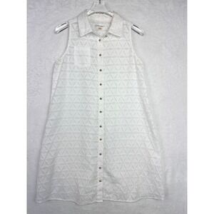 Calvin Klein Sleeveless Collared Geometric Textured Shirt Dress White 8 Coverup